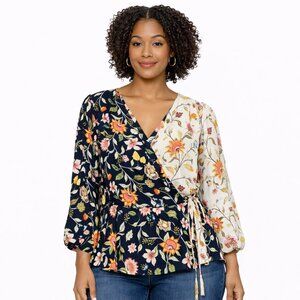 LOFT Floral Wrap Peplum Blouse | Long Sleeve Top | Size M